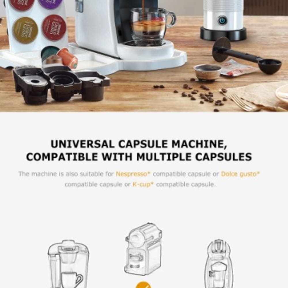 HiBREW 4 in 1 Capsule Coffee Maker with Milk Frother & Tray Set